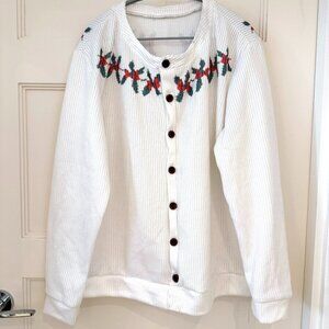 Size XL - Holiday Poinsettia Long Sleeve Button Front Cardigan